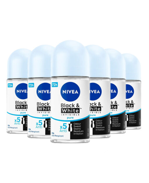 6x Nivea Black & White invisible deodorant roller 50 ml