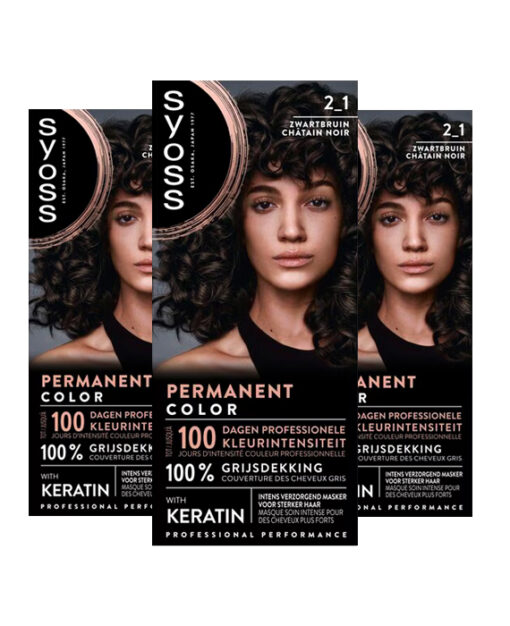 3x Syoss Permanent Coloration 2-1 Zwartbruin