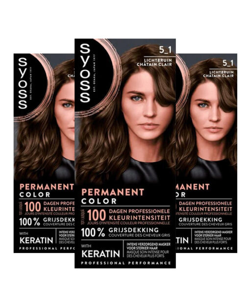 3x Syoss Permanent Coloration 5-1 Licht Bruin