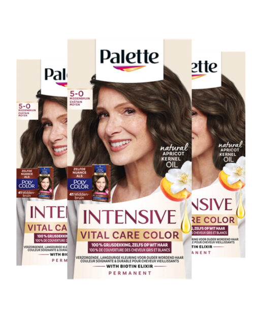 3x Palette haarverf Vital Care 5-0 Middenbruin
