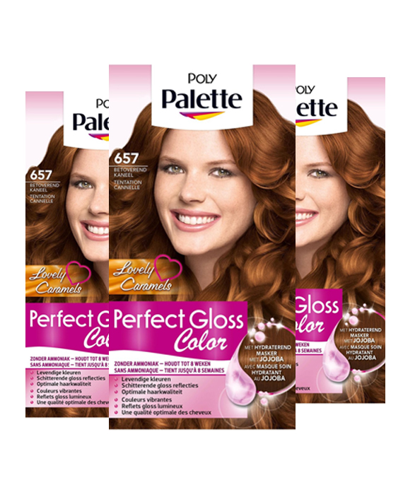 3x Palette haarverf perfect gloss color 657 Betoverend kaneel